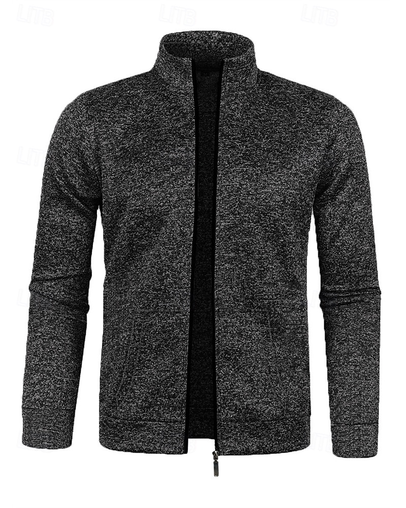 Herr Vardaglig jacka Tröja rock Semester Dagligen Håller värmen Ficka Höst Vinter Slät Mode Klassisk Hög krage Normal Svart Marinblå Blå Grå Jacka 2025 - $17.99 –P8