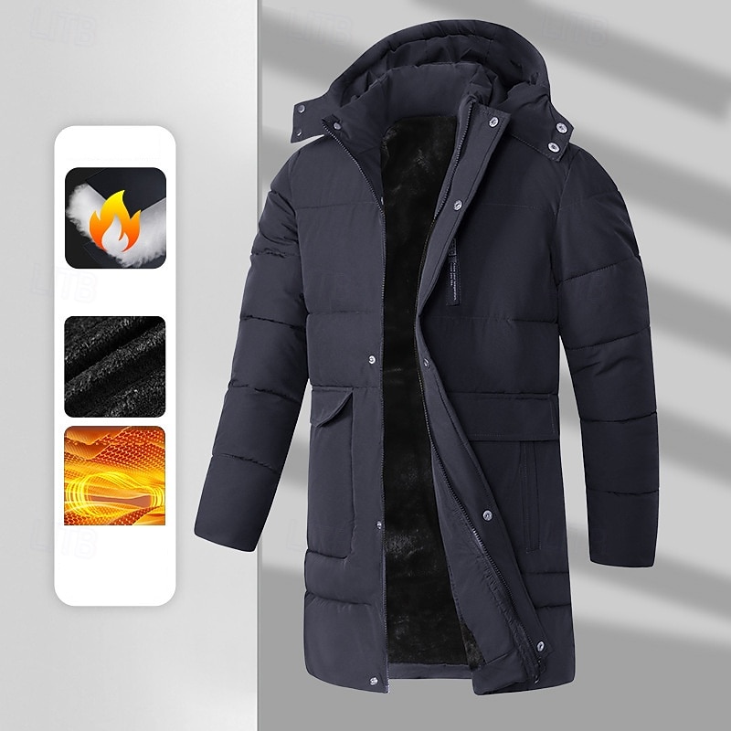 Men's Winter Coat Puffer Jacket Fleece Jacket Padded Jacket Pocket Polyster Vacation Daily Wear Date Long Fashion Casual Comfortable Thermal Warm Fall Winter Solid / Plain Color Black Blue Army Green 2026 - $59.99 –P7