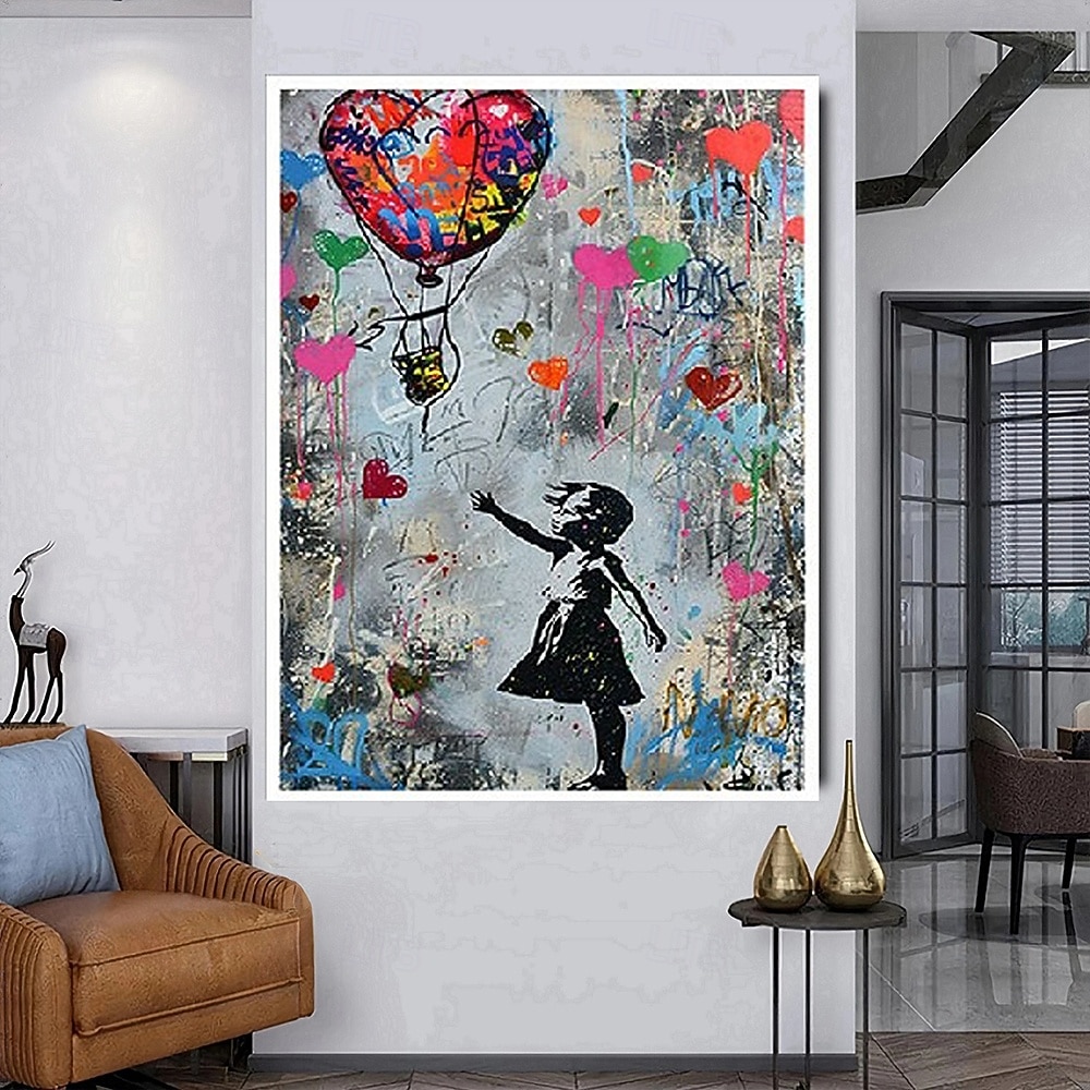 Girl Graffiti oil painting hand painted pop art painting Famous Canvas   Girl Artwork painting   Balloon Canvas painting wall Decoration  artwork painting 2026 - $263.49 –P3