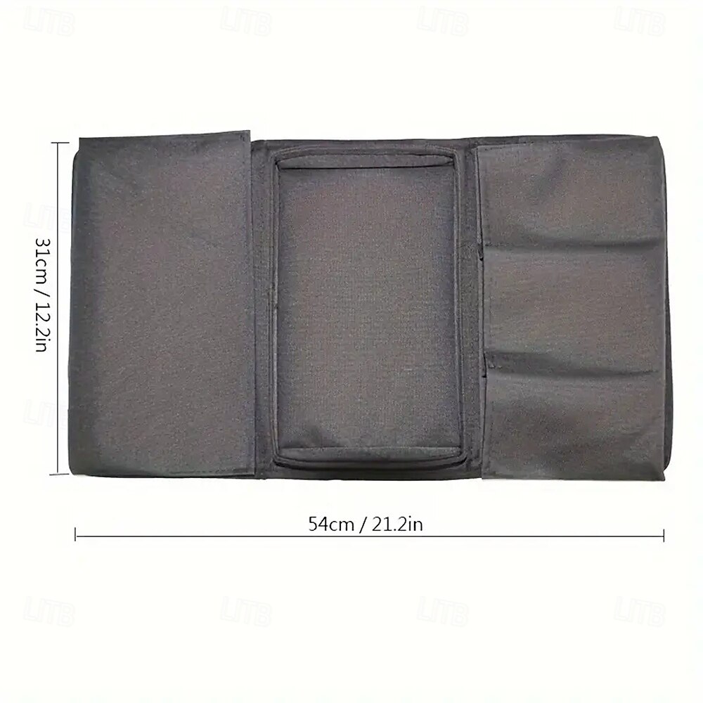 Ящик для хранения в подлокотнике дивана со встроенным лотком - многофункциональное отделение для хранения, подходящее для журналов, закусок и напитков, а также прочные тканевые боковые карманы, 2025 - $23.99 –P5