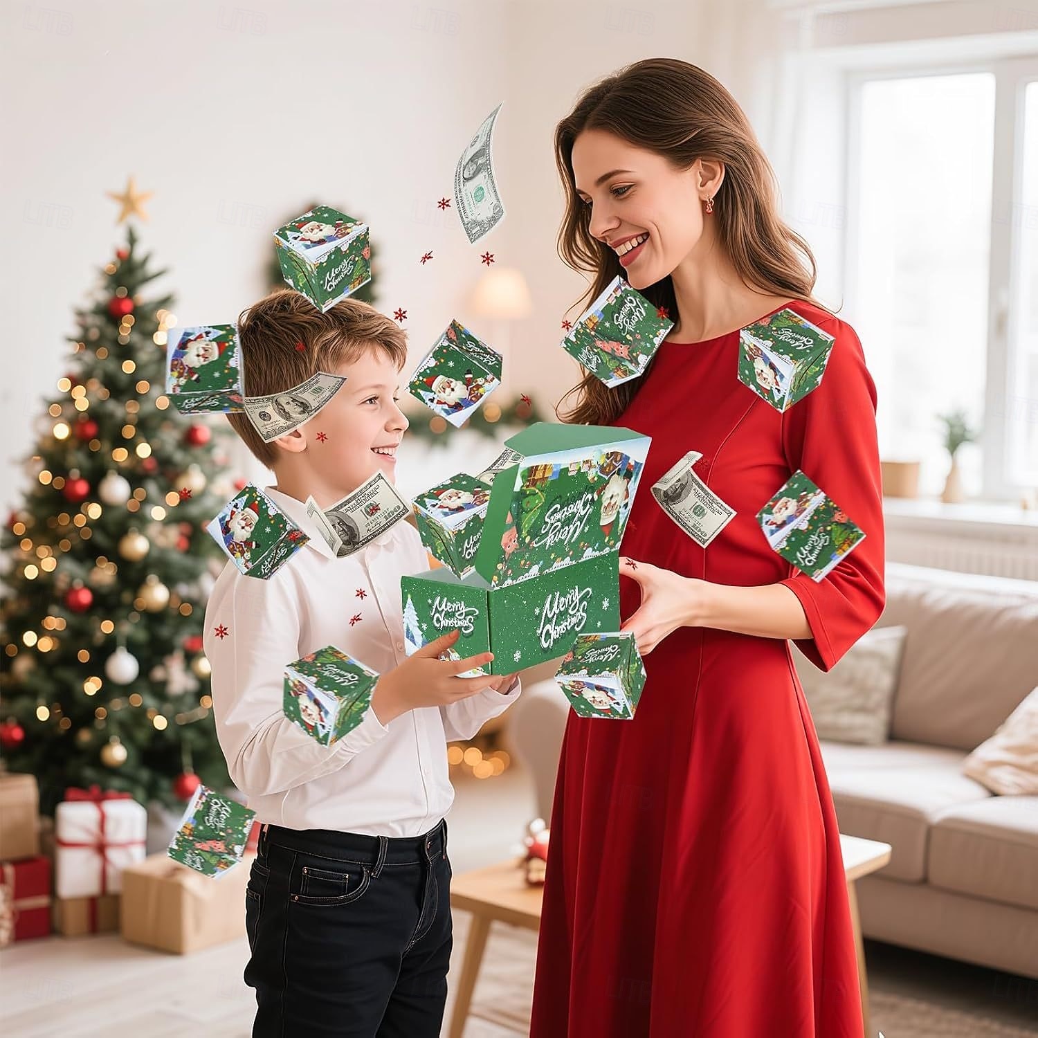 6/10/12/16/20 stk. juleoverraskelseshoppeeskesett - festlig rød papirgaveeske med julenissens design, sammenleggbar julepengeboks, gjør-det-selv unike sammenleggbare hoppende kontanter 2025 - $9.99 –P5