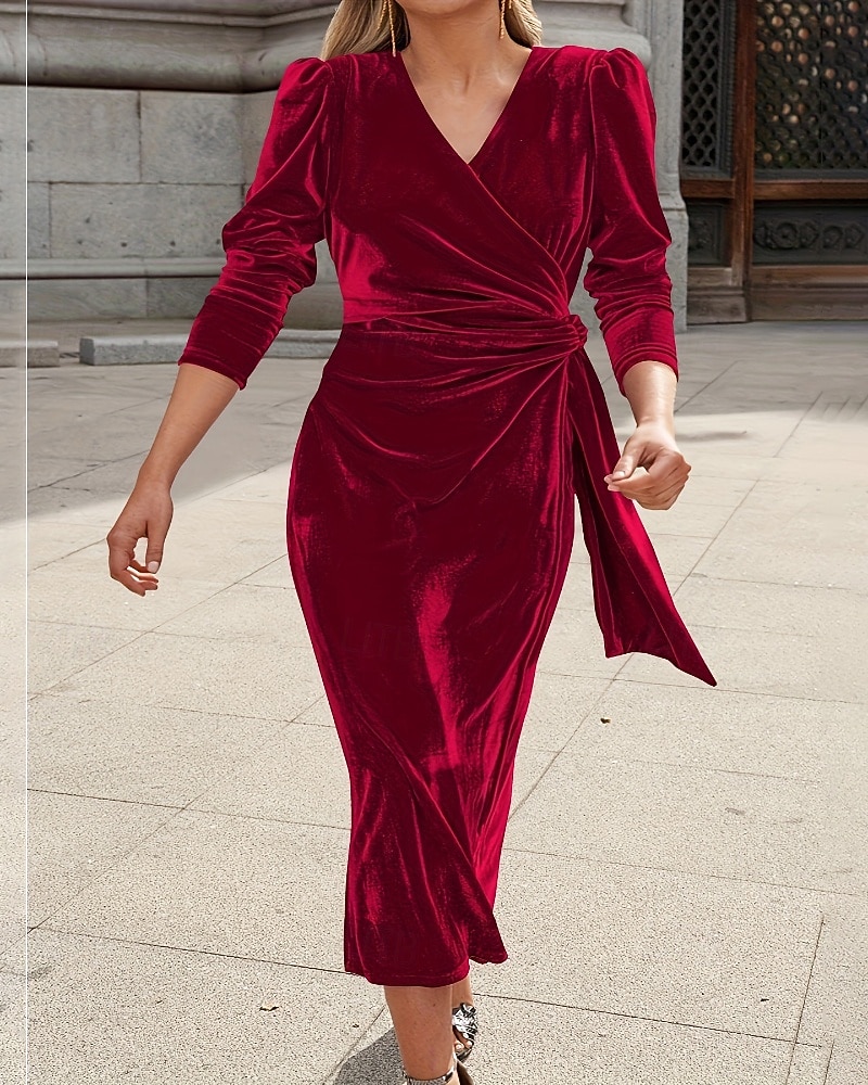Femmes Robe Midi Robe en Velours Robe de Soirée Robe de Cocktail Élégant Mode Moderne Soirée Date Coupe régulière Uni manche longue Col ras du cou Noir Vin Vert Bleu de minuit Automne Hiver de 2025 ? $27.99 –P5