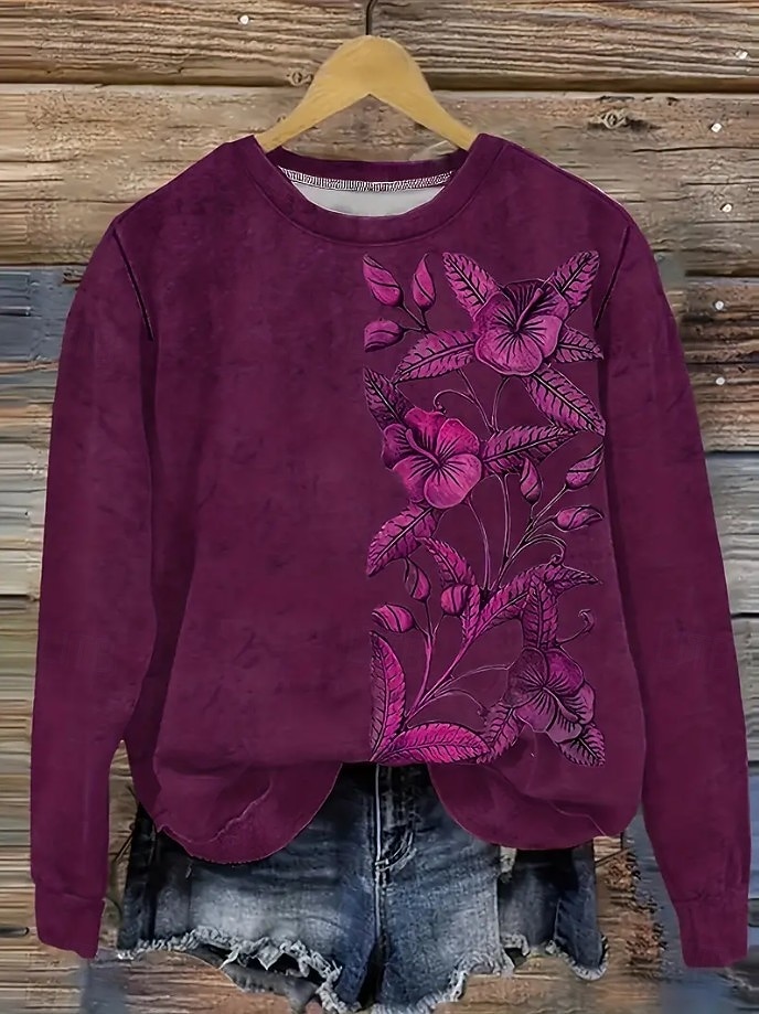 نسائي كنزة صوفية ورد الرسم كاجوال كم طويل رقبة عالية مدورة قمصان عادية فضفاض المنزل عمل أزرق أرجواني بني أخضر أزرق داكن الربيع الخريف الشتاء 2026 - $28.99 –P3