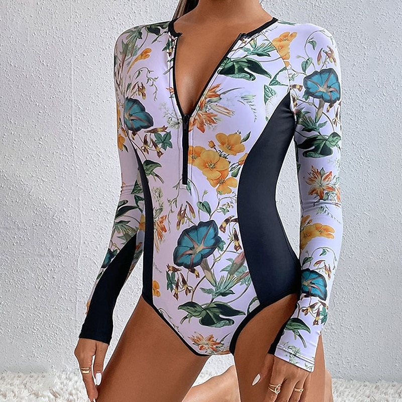 Women's Rash Guard Full Body Swimwear Dive Skin Suit UPF50+ Quick Dry High Elasticity Long Sleeve Swimwear Surfing Diving Snorkeling Swimming Floral Summer 2025 - $23.99 –P4