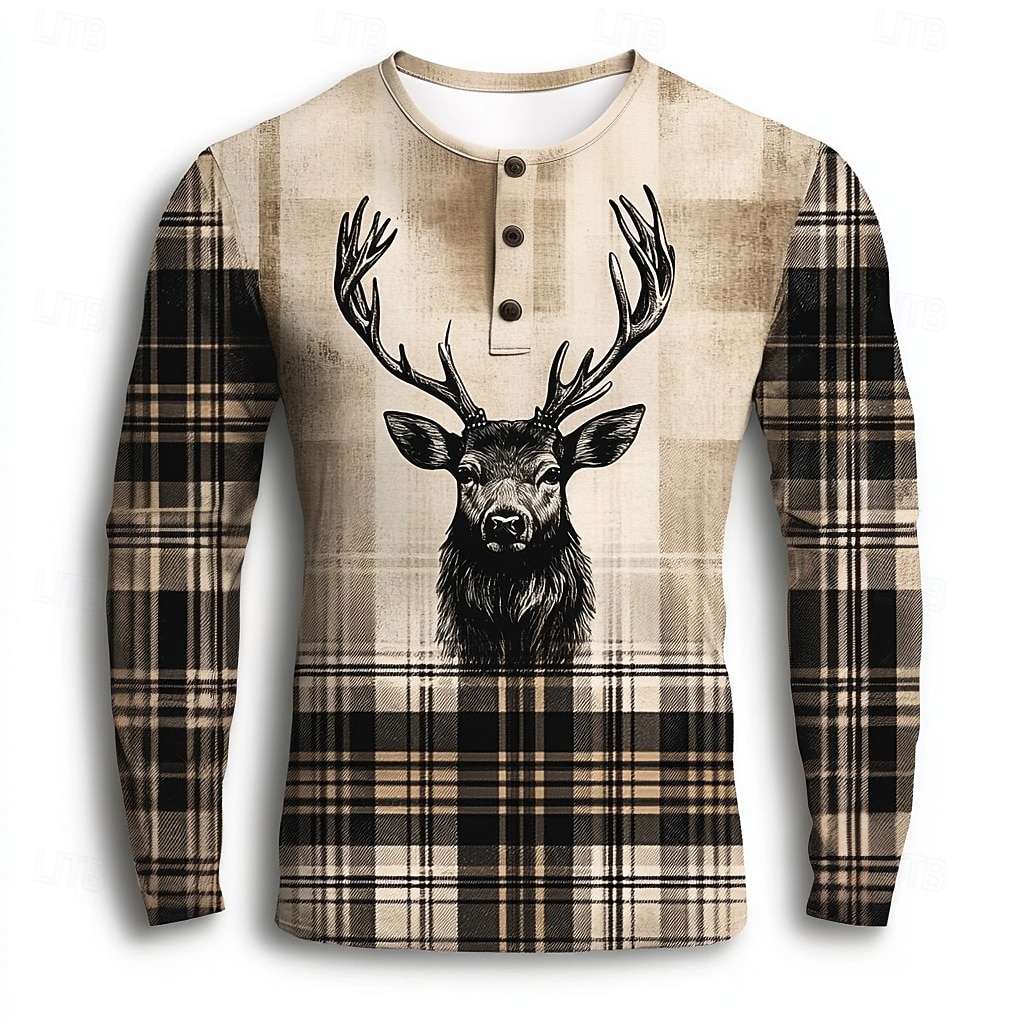 Pánské Pléd Sob Tričko Henley Dlouhý rukáv Módní Roztomilý Denní Ležérní Dovolená Jdeme ven Podzim Jaro & podzim Khaki Henley Tričko Henley 2025 - $24.99 –P1