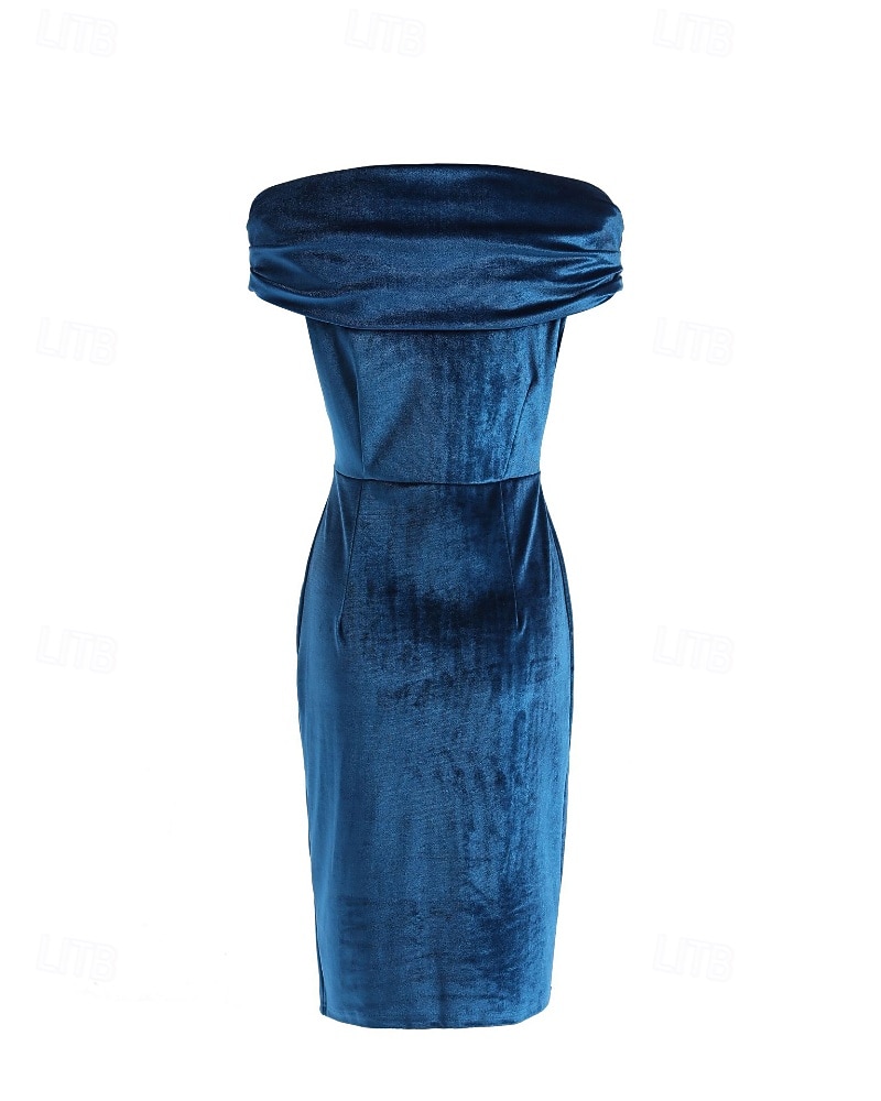 Femmes Robe Midi Robe en Velours Robe de Soirée Robe de Cocktail Robe fourreau Élégant Moderne Soirée Coupe régulière Uni Manche Courte Épaules Dénudées Noir Vin bleu marine Bleu paon Printemps de 2025 ? $26.99 –P2
