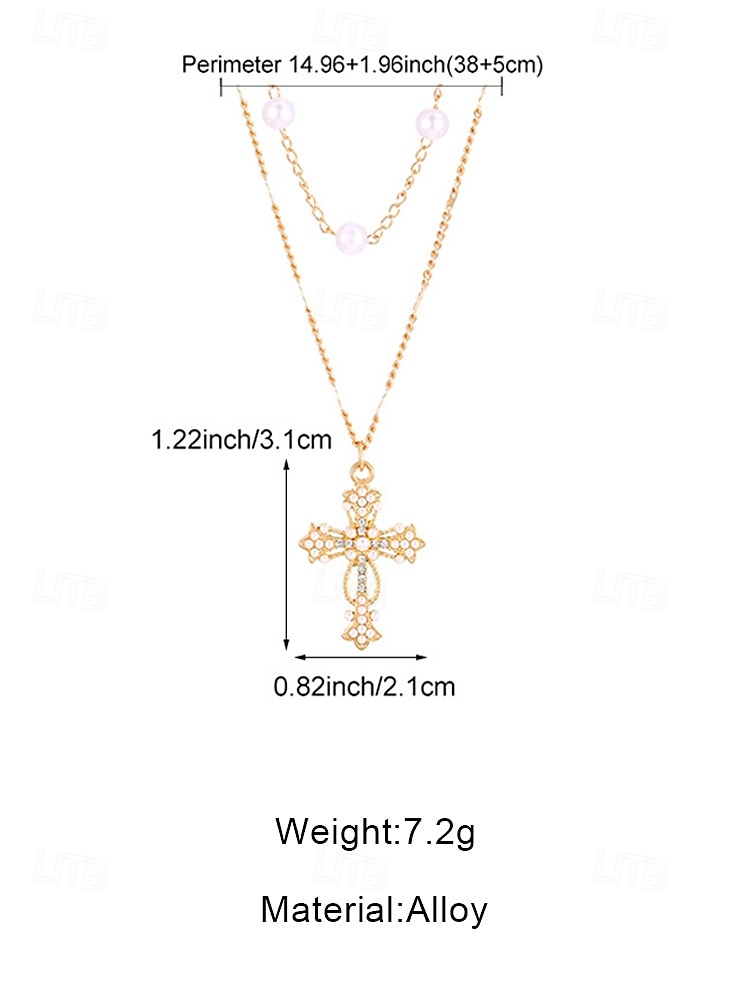 Kerstkruisketting voor dames, gelaagde gouden ketting met parel- en strass-hanger, elegante feestsieraden voor feesten, bruiloften en als cadeau 2026 - $5.99 –P6