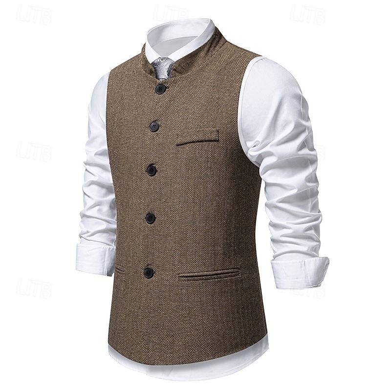 Herren Weste Gilet Urlaub Party Geschäft Mode Lässig Frühling Herbst Tasche Knöpfe Polyester Bequem Karomuster Streifen Einreihig Ein-Knopf Stehkragen Normale Passform Wein Marineblau Dunkelgray 2026 - $35.99 –P9