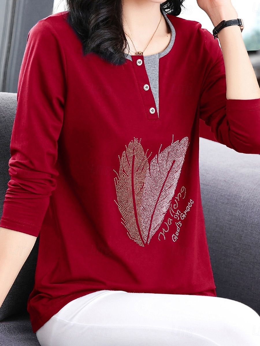 Damen Bluse Feder Stilvoll Lässig Langarm Rundhalsausschnitt Normale Oberteile Täglich Patchwork Salbeigrün Schwarz Rosa Rote Königsblau Frühling Herbst 2025 - $12.99 –P17