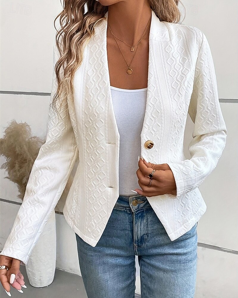 Dam Vardaglig jacka Bekväm Andningsfunktion Jacquard Mode Dagligen Slät Utomhus Ledigt Dagligen Enkelknäppt Kort Kraglös Normal Långärmad Ytterkläder Vit Vår Höst 2025 - $25.99 –P3