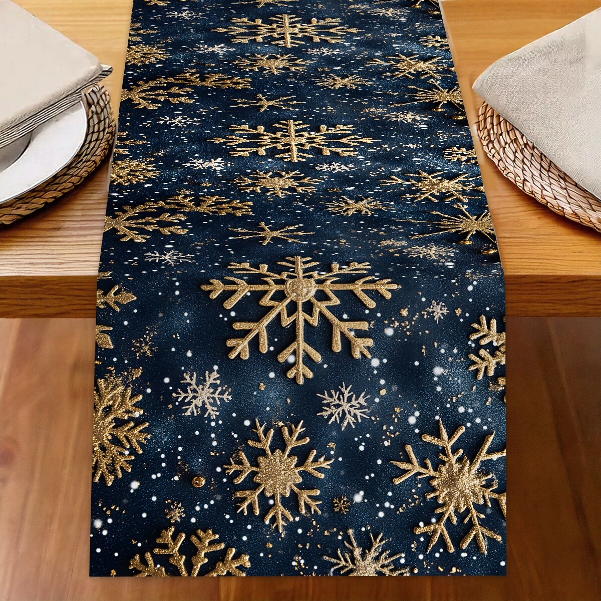 Jul Linneduk Högtids Tecknad Jultomte Snöflinga Tryck Duk Matbord Dekor Vardagsrum Bänkskiva Festlig Dekoration 2025 - $7.99 –P16