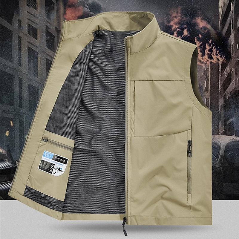Herren Outdoor-Weste Weste Angelweste Outdoor Täglich Mode Lässig Frühling Herbst Tasche Polyester Bequem Einfach Reisverschluss Stehkragen Normale Passform Schwarz Rote Khaki Armeegrün Weste 2025 - $22.99 –P14