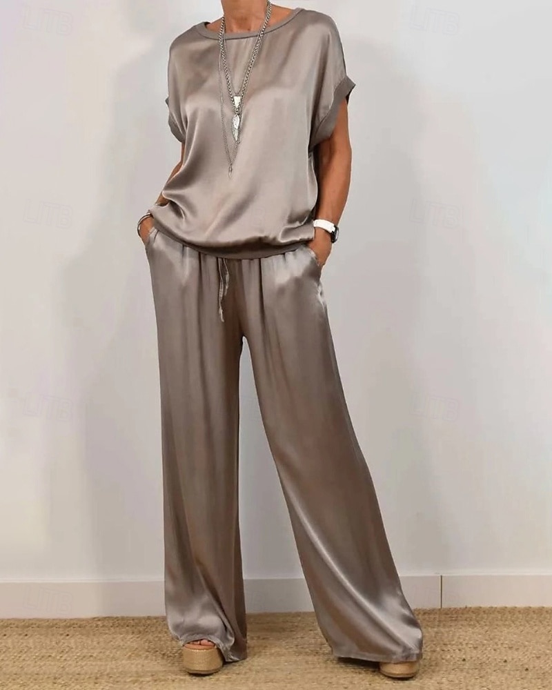Dam Aktiv Streetwear Byxuppsättningar Bolero Top Kortärmad Rund hals Slät Utomhus Semester Dagligen Mörkgrå Svart Vit Vår Normal 2025 - $29.99 –P3