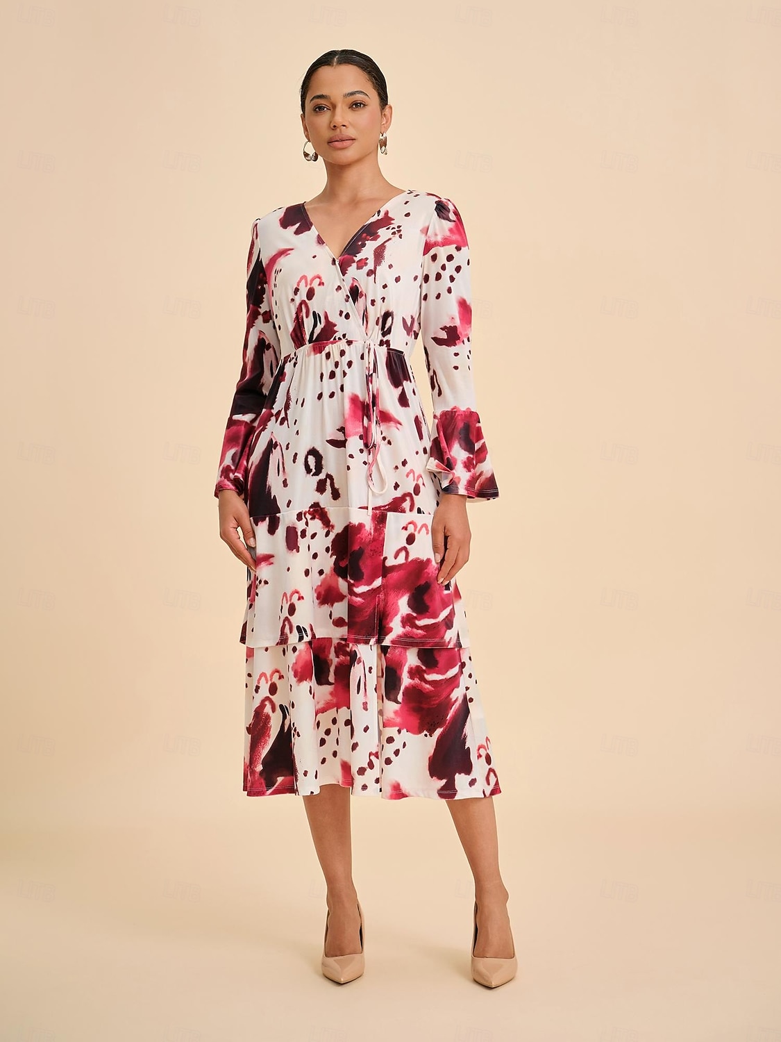 Da donna Femminile Vestito Casual Borgogna Manica Lunga Maniche Corte Estate Primavera Tutte le stagioni Scollo a V Elegante XS S M del 2025 a $97.99 –P1