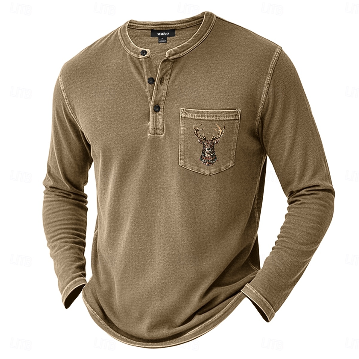 SoftFade™ Men's Henley Shirt 100% Cotton Acid Wash Shirt T shirt Tee Long Sleeve Vintage Retro Vintage Casual Distressed Pocket Garment Dyed Faded Henley Casual Spring Fall Purple Henley T-Shirt 2026 - $31.99 –P1