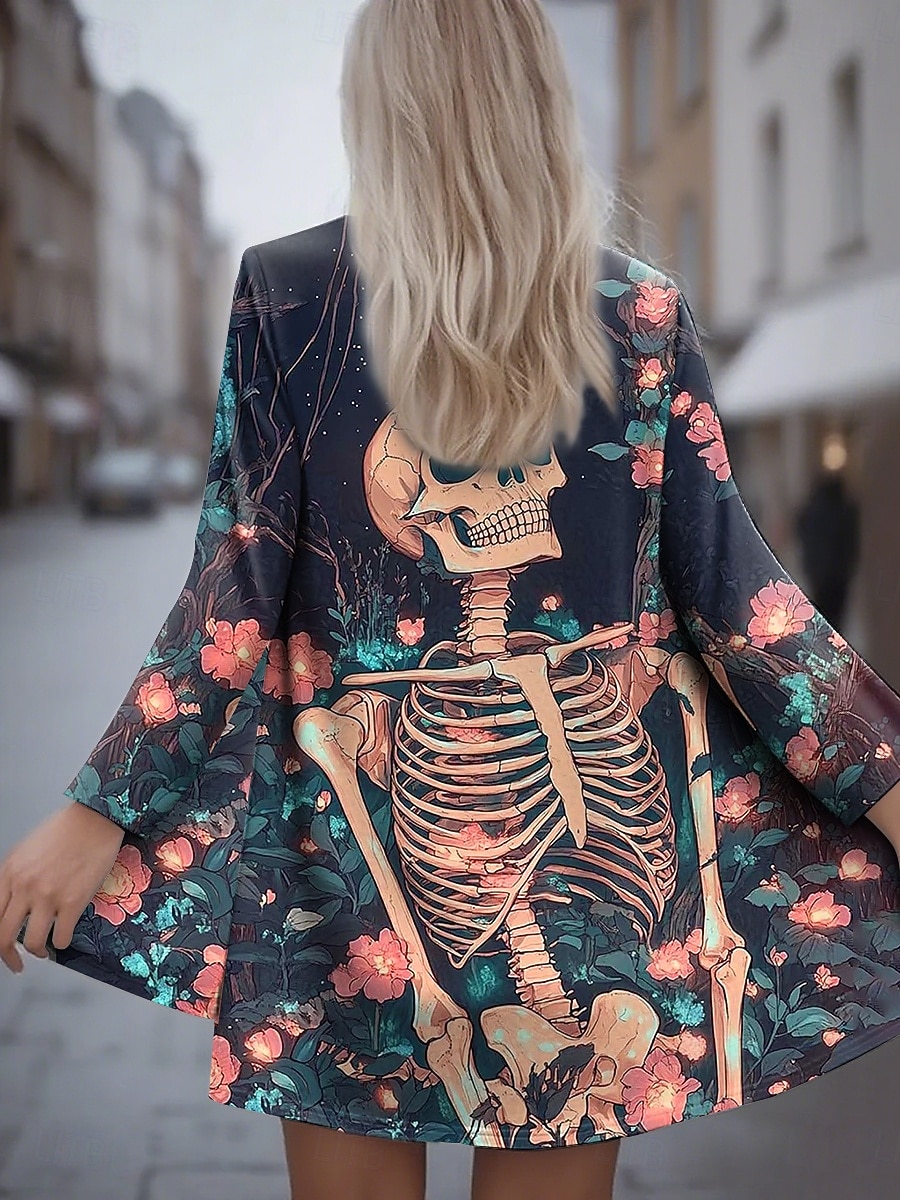 Veste décontractée pour femmes chaude confortable crânes ourlet irrégulier devant ouvert élégant vintage moderne floral rue décontracté quotidien long sans col à manches longues vêtements d'extérieur de 2025 ? $26.99 –P3