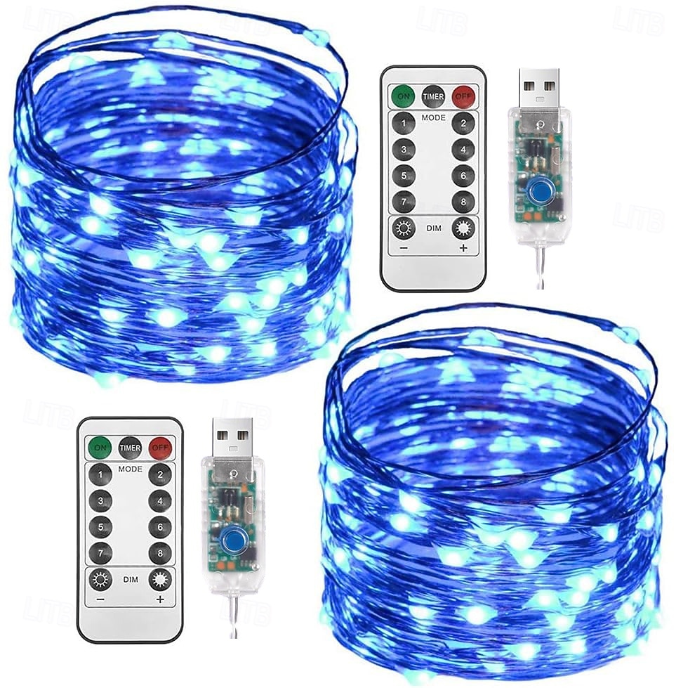 2 db 20 m/66 láb 200 led gyöngy karácsony halloween esküvői party fesztivál tündér fényfüzér beltéri és kültéri udvari kerti dekoráció fényfüzér usb tápegység 8 funkciós távirányító 2025 - $20.99 –P5