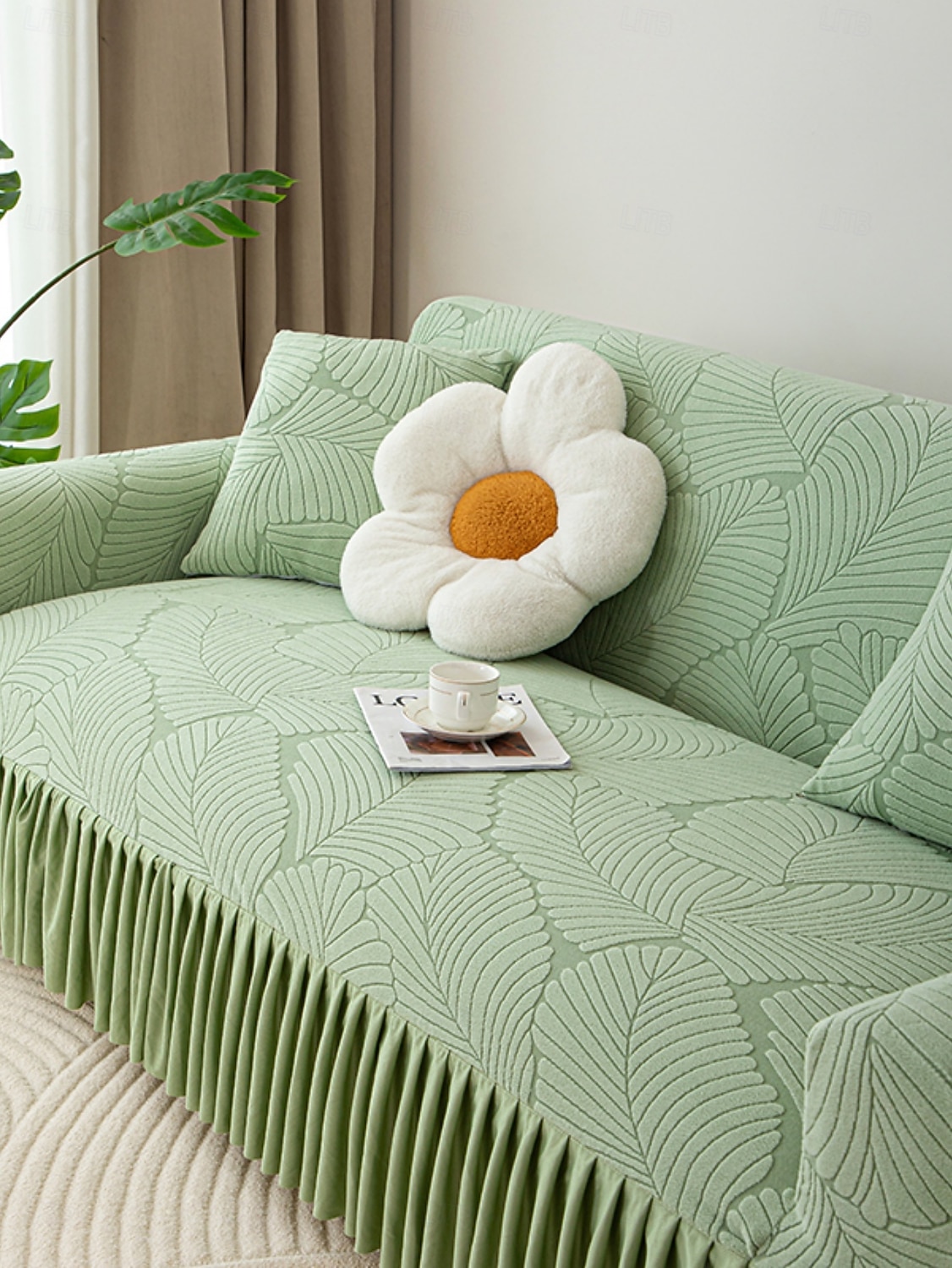 Capa de sofá com saia elástica jacquard, cor sólida premium, quatro estações, espessada, antiderrapante, universal, capa para sofás de 2026 por $50.99 –P10