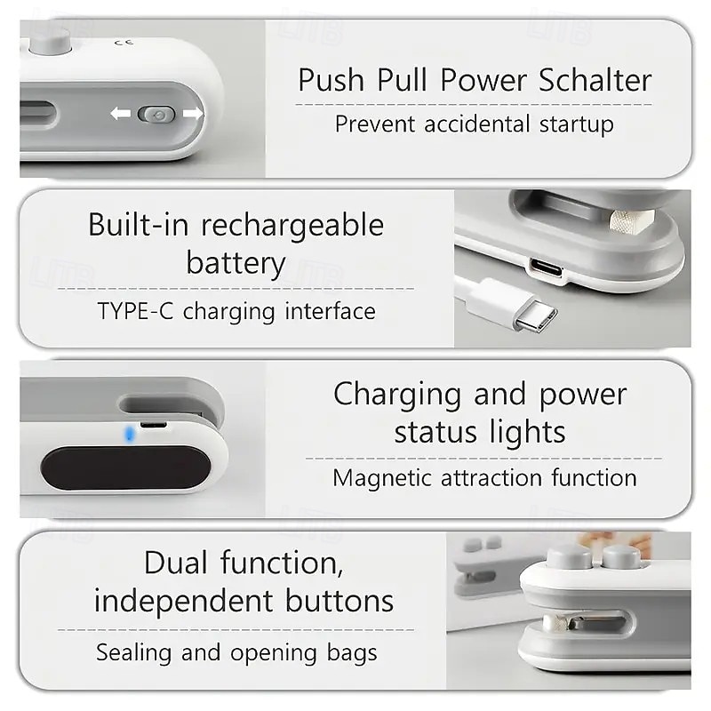 Machine à sceller les sacs avec batterie au lithium intégrée, machine à sceller les sacs portable rechargeable par USB pour snacks, chips, biscuits &Sacs en plastique – scelleuse portative avec de 2025 ? $10.99 –P1