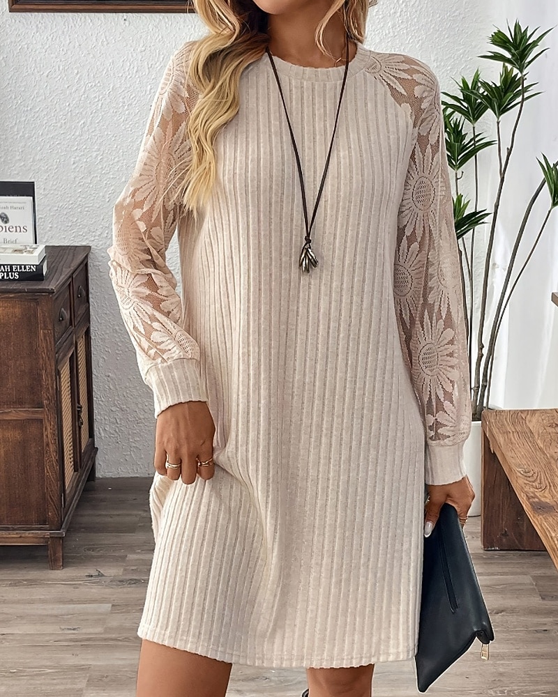 Femmes Mini Robe Robe Décontractée Moderne Extérieur Vacances Quotidien Coupe régulière Uni manche longue Col ras du cou Abricot Printemps Automne de 2025 ? $24.99 –P1
