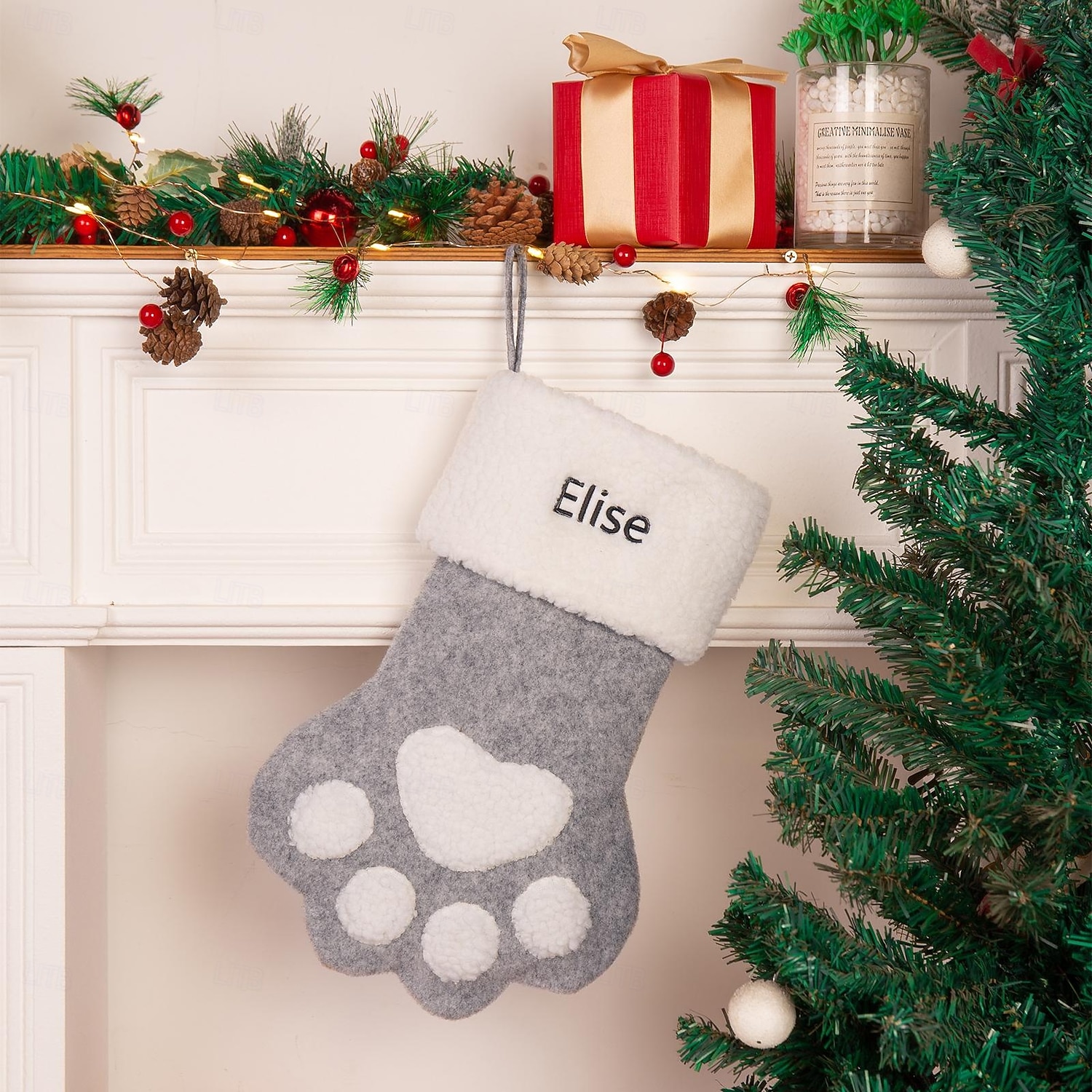 Meia de Natal personalizada com pata de gato, meia longa de Natal com nome personalizado, sacola de presente de grande capacidade para festa de Natal, presente perfeito para o Natal &celebrações de de 2025 por $17.99 –P4