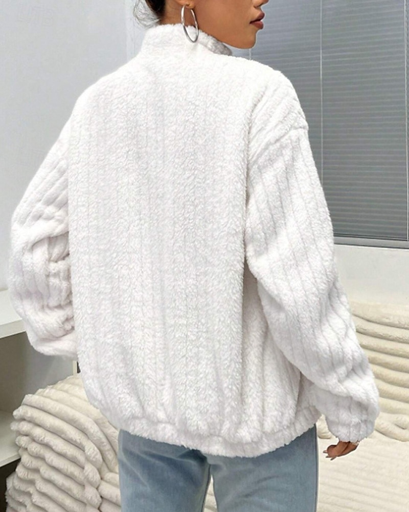 Femmes Pull Cardigan Streetwear Occasionnel Couleur Unie Col montant Fermeture éclair Tricoté manche longue Hauts Réguliers Tricoter Extérieur Fête Week-end Blanche Automne Hiver de 2025 ? $28.99 –P4
