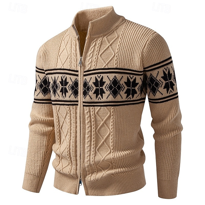 Herren Pullover Strickjacke Fair Isle Sweater Gerippt Stricken Normale Oberteile Gestrickt Einfach Stehkragen Urlaub Mode Lässig Alltagskleidung Bekleidung Winter Frühling & Herbst Schwarz Weiß M L XL 2026 - $45.99 –P6