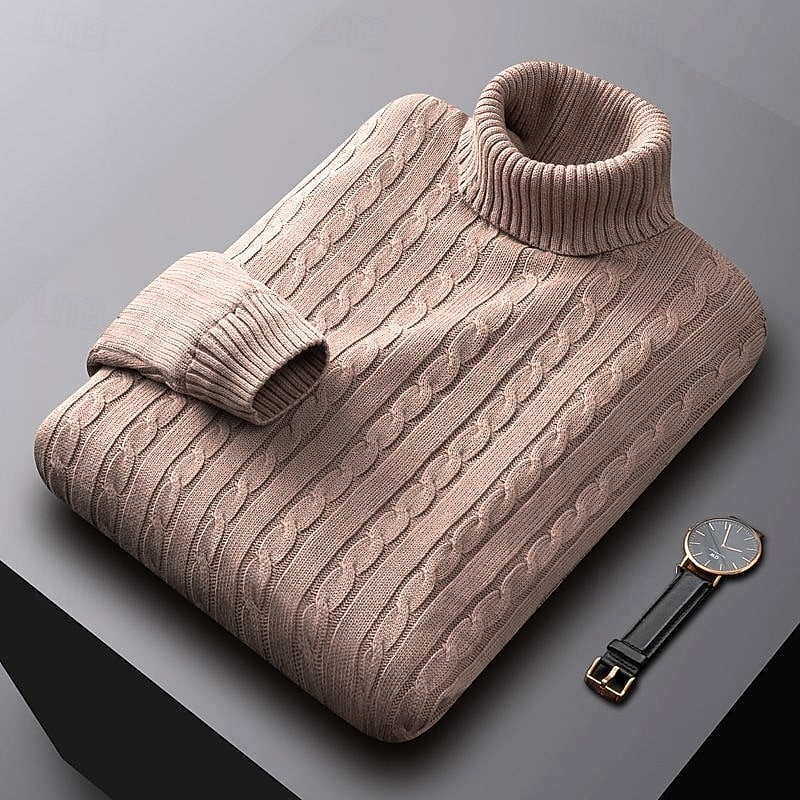 Hombre Pulóveres Suéter de punto Estriado Cable Tejer Tops regulares De Punto Ajustado Plano Cuello Alto Prendas de punto Moderno Casual Ropa Cotidiana Ropa Otoño Invierno Negro Blanco L XL 2XL 2026 - $34.99 –P9