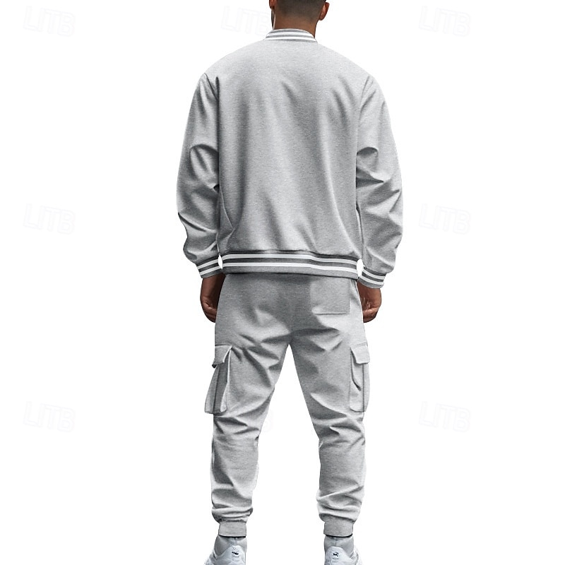 Hombre Sudadera Tracksuit Conjunto de atuendo Escote Chino Exterior Diario Deportes Correa Bolsillo Raya Negro Rojo Azul Marino Poliéster Ropa de Deporte Moda Ropa de calle Primavera 2026 - $57.99 –P19