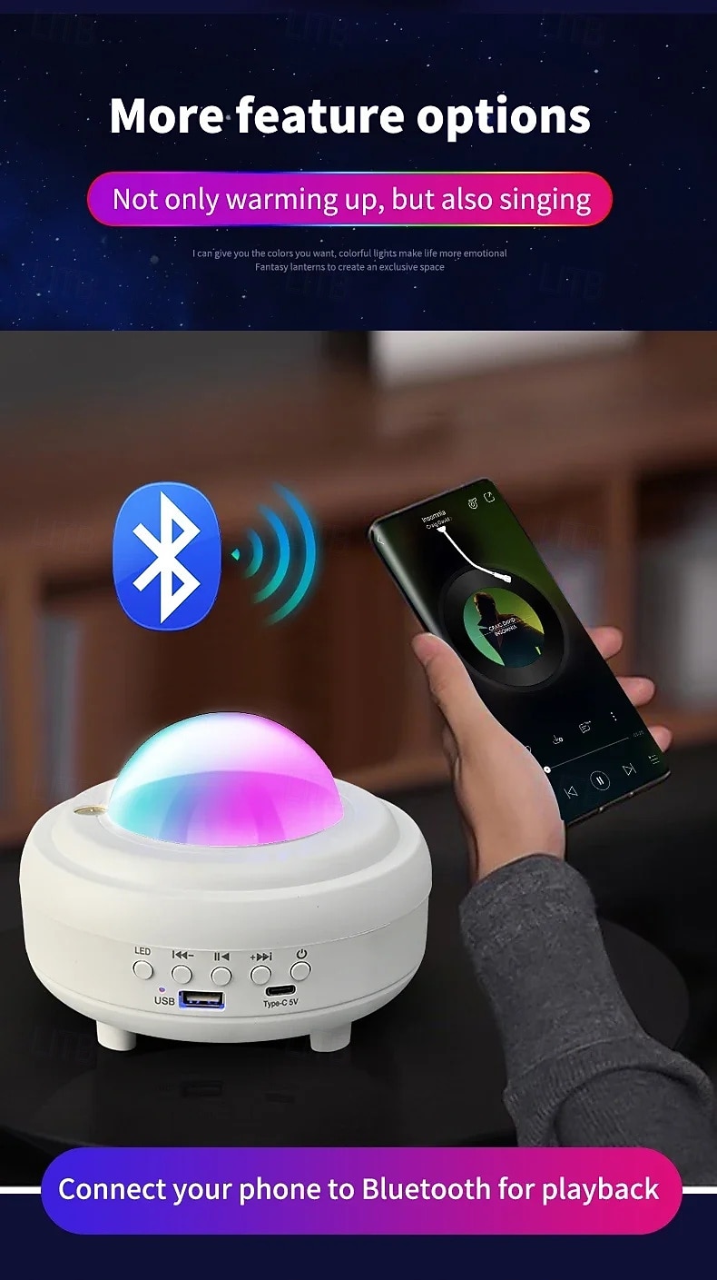 2025年 UFO宇宙船投影星空ランプBluetoothスピーカーRGB LEDオーロラムーンランプ寝室装飾空飛ぶ円盤投影ランプ  コレクション – $23.99 –P3