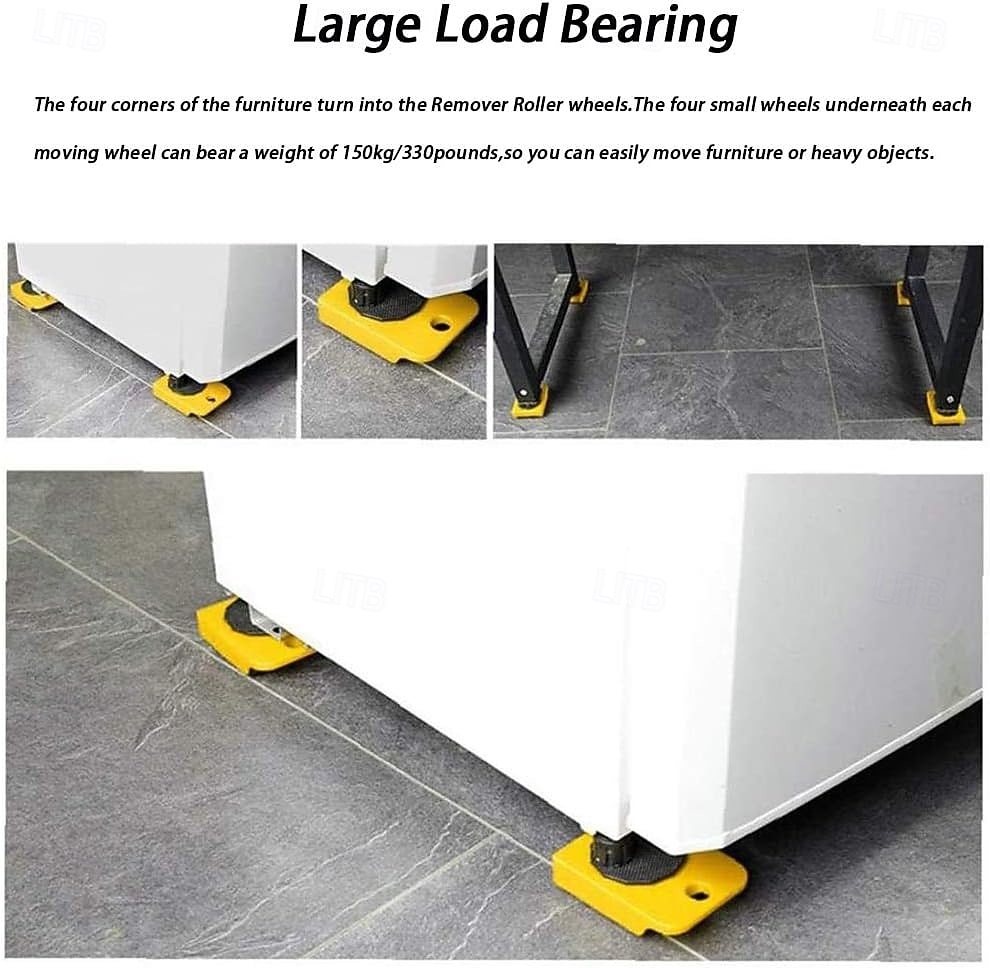 Nagy teherbírású bútoremelő 4 csúszkával, görgős mozgató eszközökkel kanapé hűtőszekrényhez, max. 150 kg / 330 font, könnyen átalakítható és átrendezhető a lakótér (sárga) 2026 - $20.99 –P7