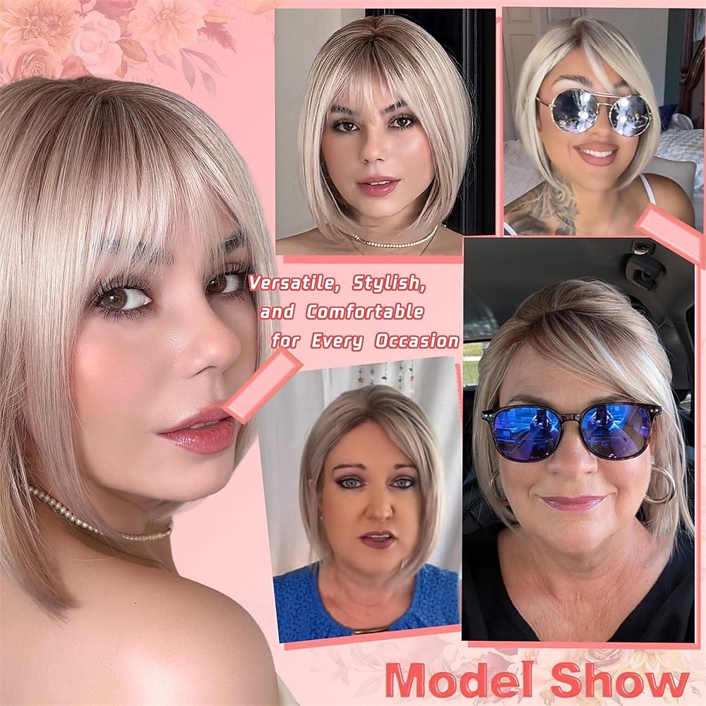 Парик боб пепельно-русый для белых женщин, короткий, синтетическое волокно, протеин, 12 дюймов, термостойкий, натуральный вид, легкий, повседневный 2026 - $21.99 –P6