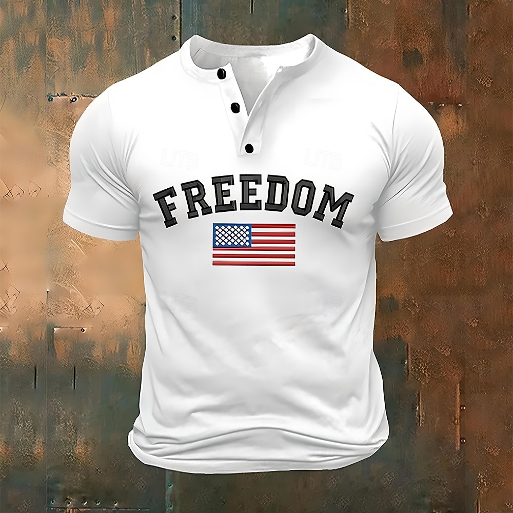 Men's Letter American Flag Short Sleeve Shirt T shirt Tee Tee Top Short Sleeve T shirt 3D Print Henley Shirt Fashion Designer Casual Vacation Daily Holiday White Khaki All Seasons Clothing Apparel S 2026 - $19.99 –P3