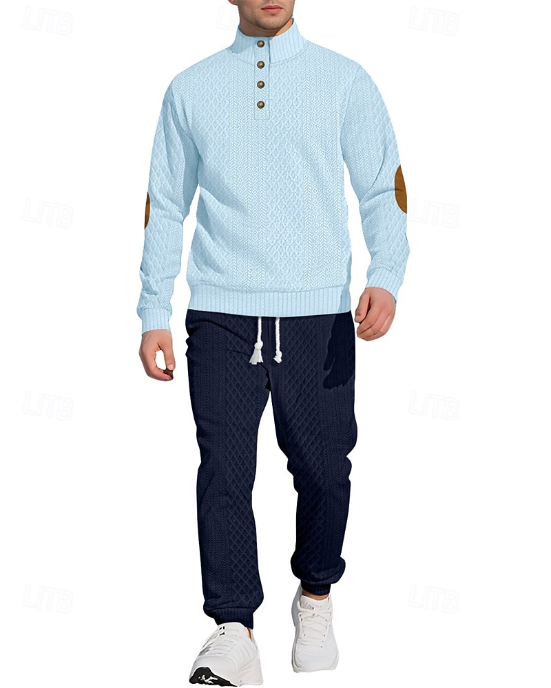 Men's Sweatshirt Tracksuit Outfit Set Stand Collar Outdoor Daily Sports Jacquard Drawstring Button Up Color Block Wine Red Black White Polyester Activewear Fashion Streetwear Spring 2025 - $52.99 –P12