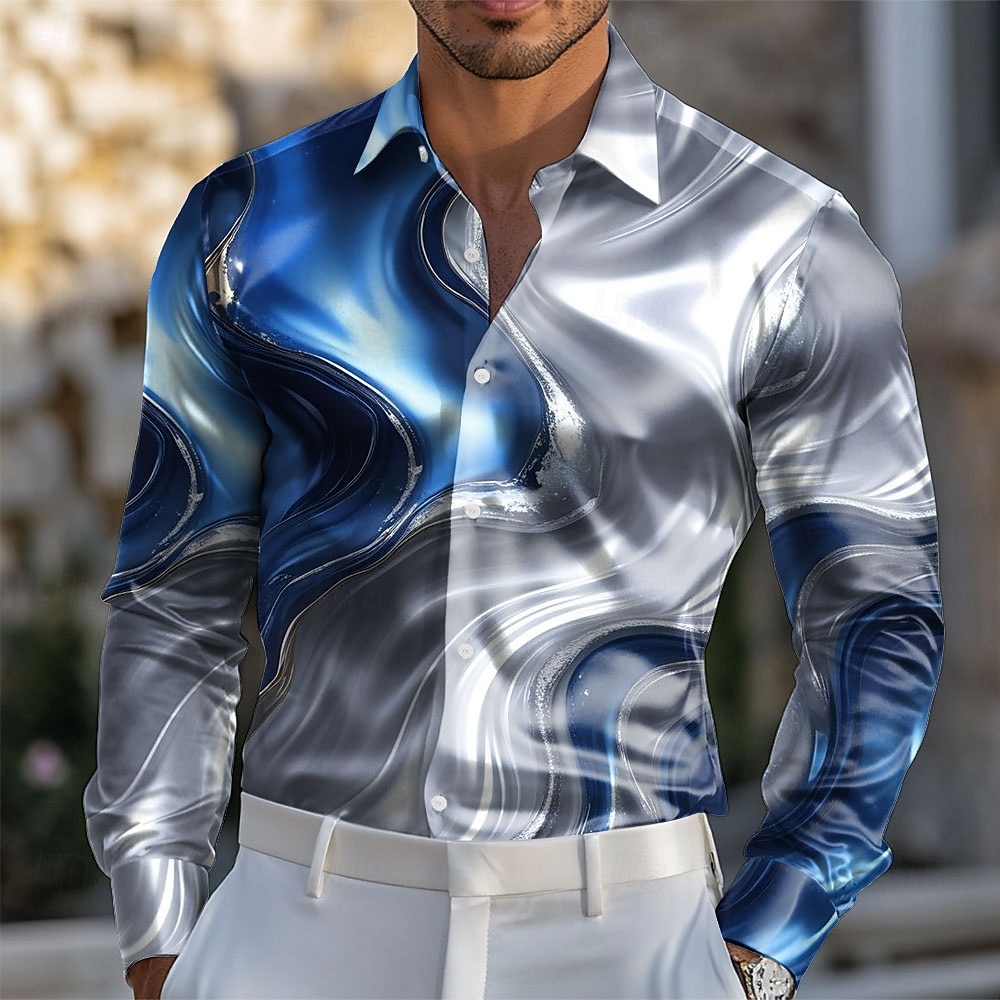 Per uomo Sfumatura Onde Marmo Camicia Camicia in raso Camicia elegante Manica Lunga Moda Casual Vacanza Abbigliamento Quotidiano Estate Primavera Autunno Collo ripiegato Stampa 3D Camicie con bottoni del 2026 a $29.99 –P1