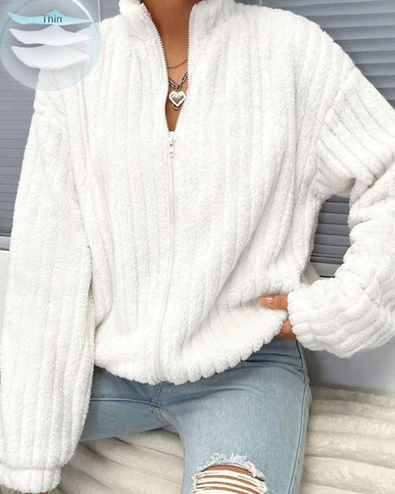 Femmes Pull Cardigan Streetwear Occasionnel Couleur Unie Col montant Fermeture éclair Tricoté manche longue Hauts Réguliers Tricoter Extérieur Fête Week-end Blanche Automne Hiver de 2025 ? $28.99 –P1