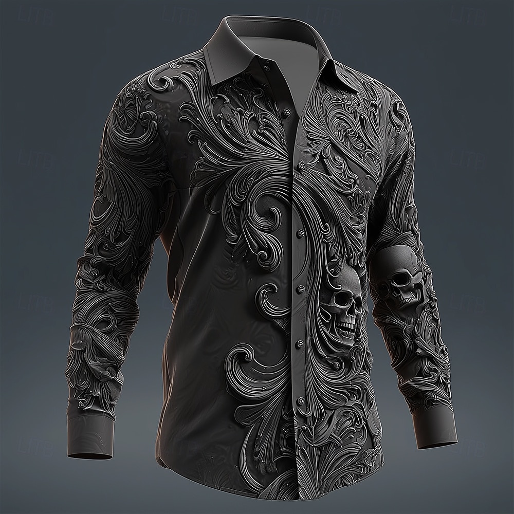 Per uomo Teschio Vortice 3D Floreale intricato Camicia Camicia con Bottoni Manica Lunga Vintage Retrò Stile gotico oscuro All'aperto Ferie Primavera Autunno Collo ripiegato Stampa 3D camicie con del 2026 a $27.99 –P1