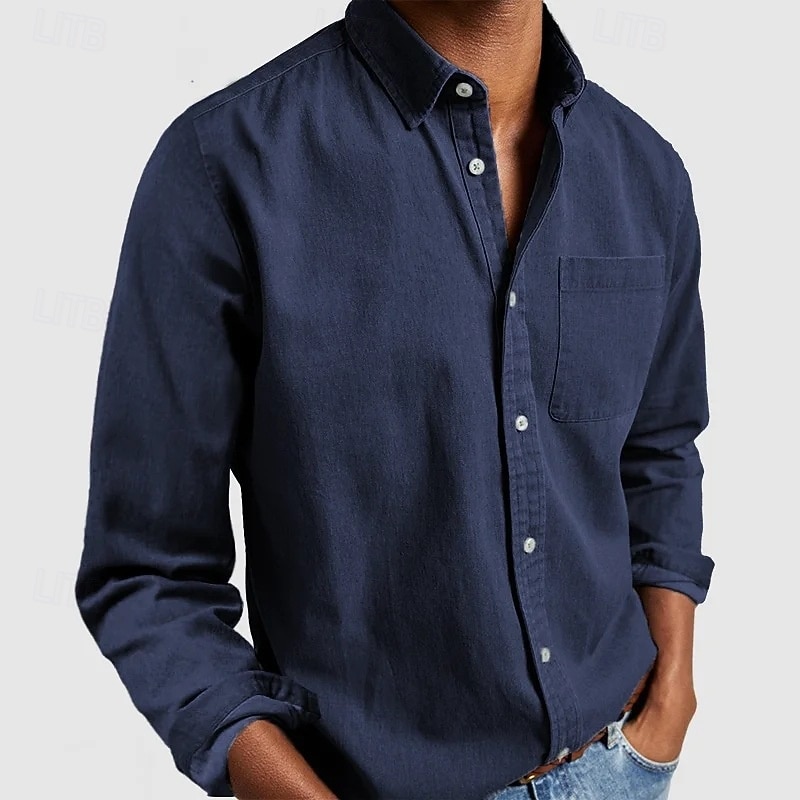 Herren Hemd Freizeithemd Knopfhemd Schwarz Weiß Rosa Rote Marineblau Langarm Einfach Revers Lässig Täglich Fronttasche Bekleidung Elegant Mode Lässig 2025 - $20.99 –P8