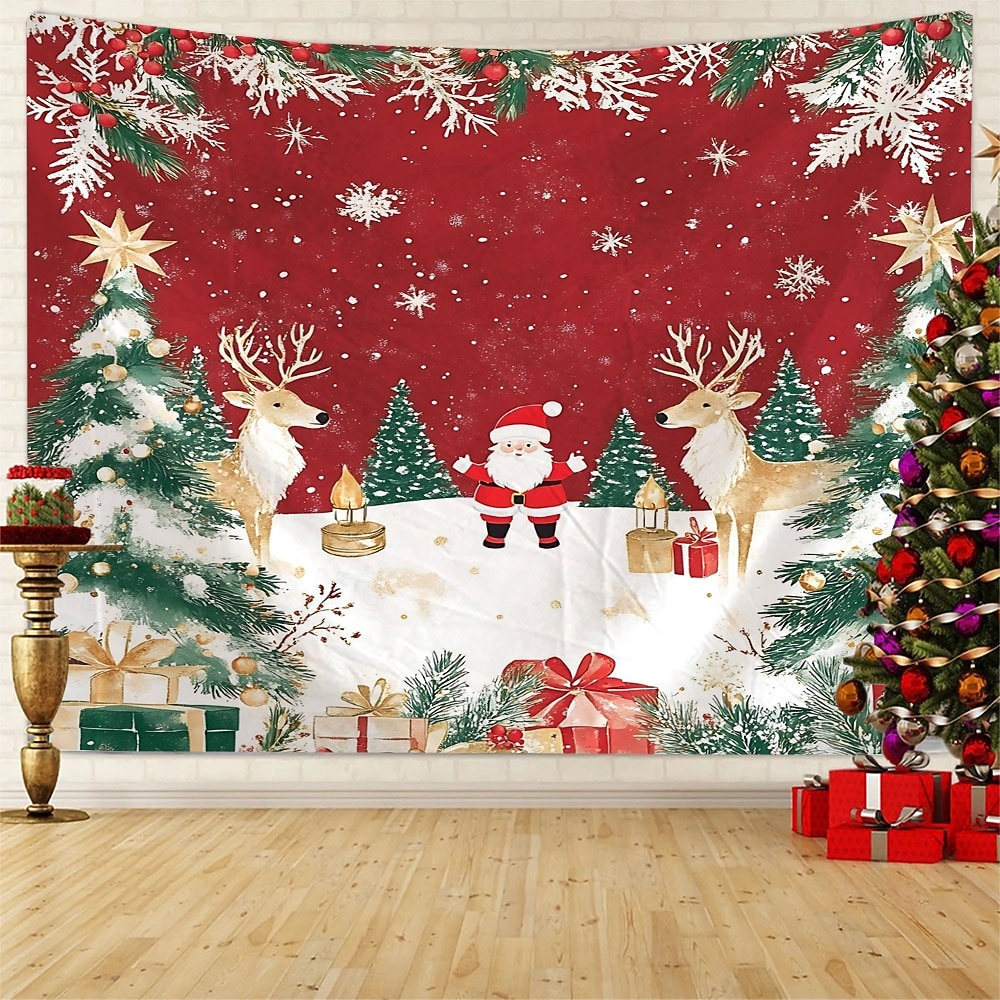 Weihnachts-Wandteppich zum Aufhängen, Frohe Weihnachten, Weihnachtsbaum, Schneemann, Schneeflocken, große Wandkunst, Wandbild, Dekor, Decke, Vorhang, Ferienhaus, Schlafzimmer, Wohnzimmer, festliche, saisonale Party, Feier, Dekoration 2026