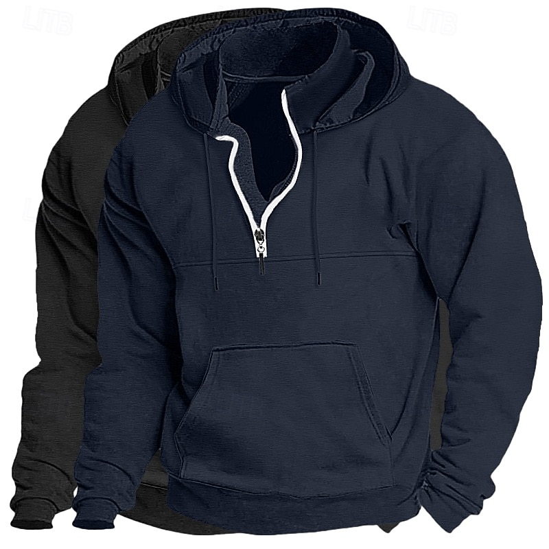 Men's Hoodie Quarter Zip Hoodie Tactical Hoodie Black+Light Gray Khaki+Black Light Gray+Blue Navy Blue+Black Dark Gray+Light Gray Hooded Plain Zipper Sports & Outdoor Casual Daily Streetwear Cool 2026 - $39.99 –P11