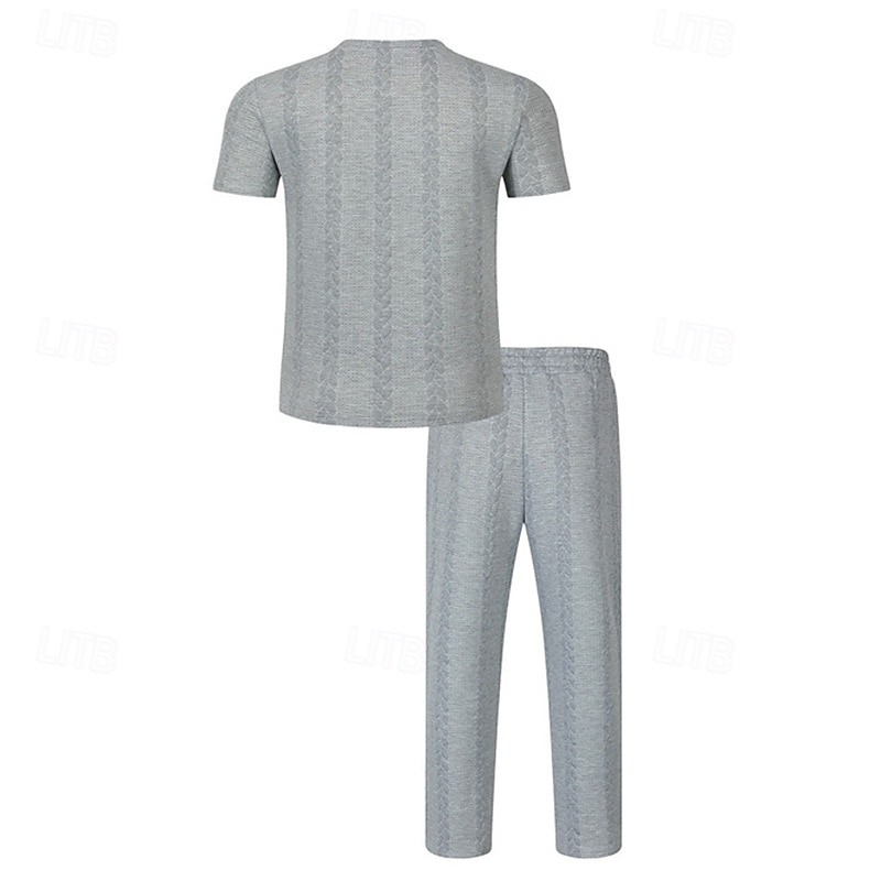Bărbați Costume de tricou Seturi de cămașă și pantaloni tinute 2 piese Manșon scurt Crewneck Vară Primăvară Simplu Modă Casual Jacquard 2 bucăți Vacanță Purtare Zilnică Ieșire Negru Alb Kaki Top 2026 - $34.99 –P9