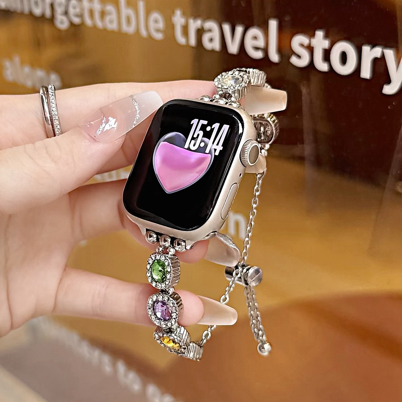 Pulseira de joias Compatível com Pulseira Apple Watch 38mm 40mm 41mm 42mm 44mm 45mm 49mm Feminino Purpurina Cristal Com Strass pulseira de substituição para iwatch Ultra 2 Series 9 8 7 SE 6 5 4 3 2 1 de 2026 por $17.99 –P7