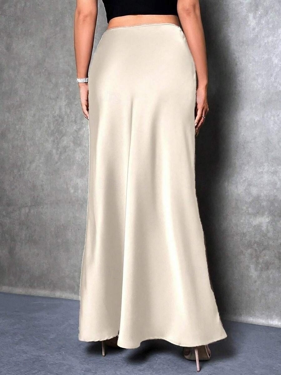 Women's Satin Skirts Elegant Fashion Maxi High Waist Skirts Plain Micro-elastic Party Street Black Fuchsia Green Khaki Spring 2026 - $25.99 –P8
