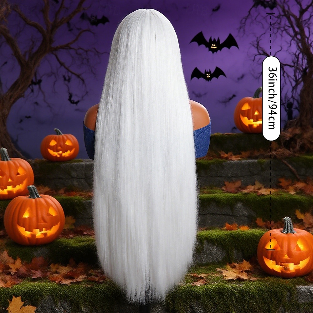 2026年 人工毛ウィッグ ストレート ナチュラルストレート ミドル部 ニートバング かつら 非常に長いです ホワイト 合成 36 インチ 女性用 ソフト 快適 白  コレクション – $40.99 –P6