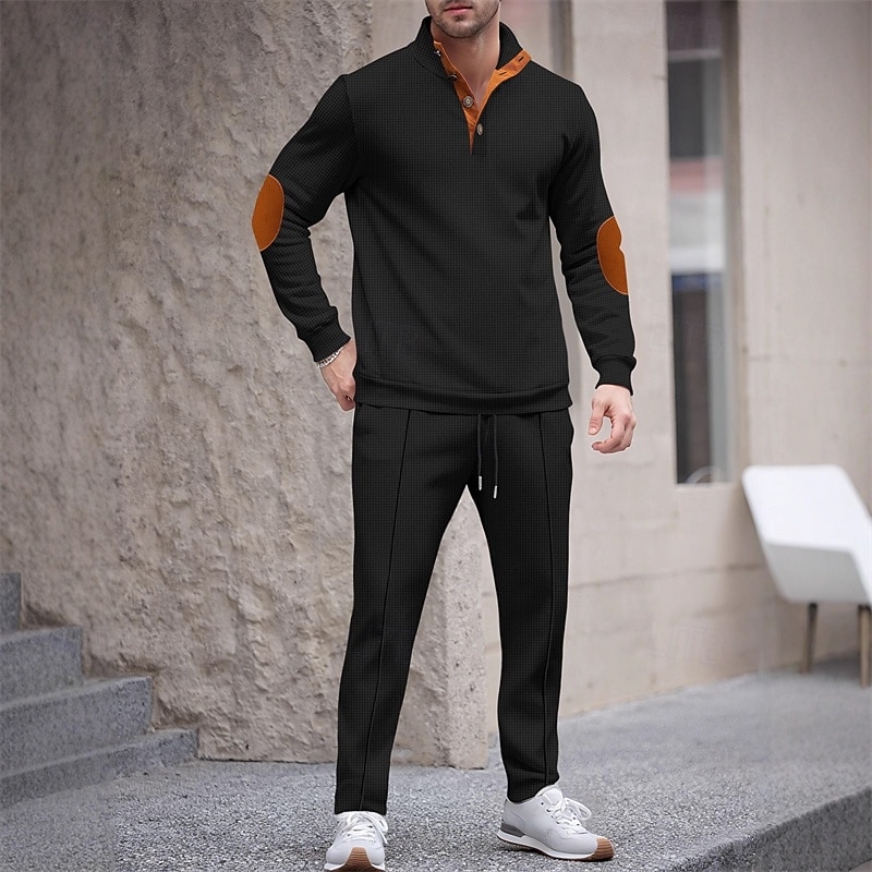 Herre Genser Joggedress Antrekkssett Høy krage utendørs Daglig Sport Snorer Lomme Fargeblokk Svart Hvit Kongeblå Polyester Sportsklær Mote Gatemote Vår 2026 - $46.99 –P4