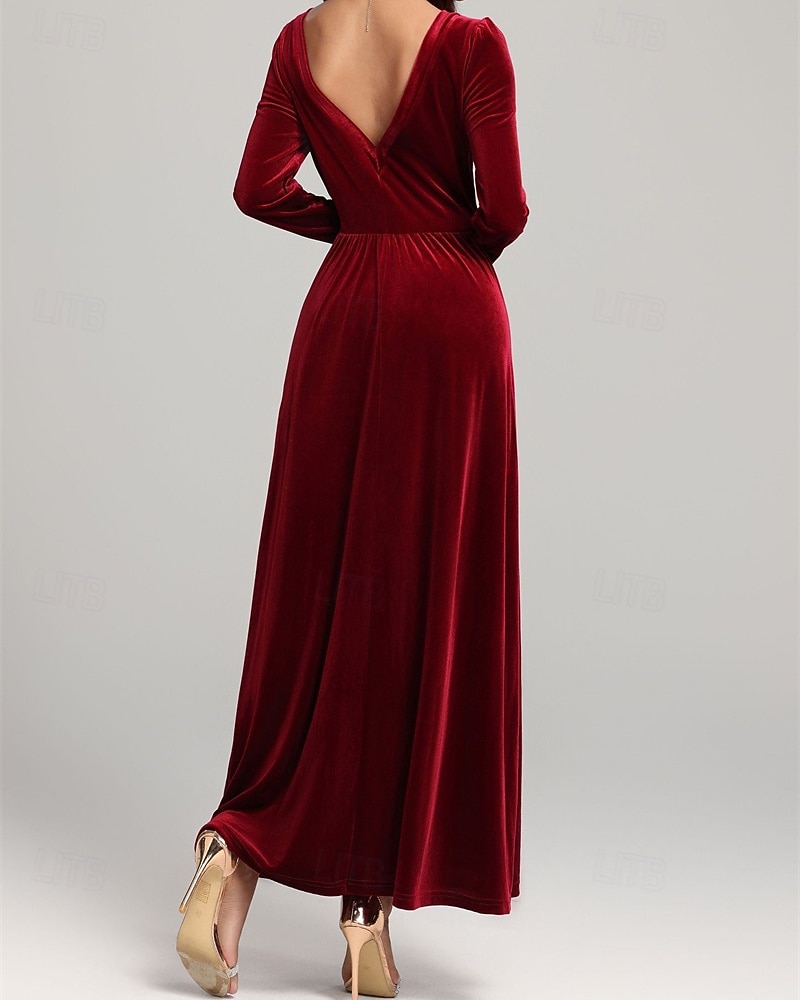 Női Midi ruha Karácsonyi ruha Bársony ruha Koktélruha Elegáns Divat Modern Napi Szabadtéri Estély Normál Sima Hosszú ujj Szögletes Fekete Rubin Bíbor Lóhere Tavasz Ősz 2026 - $35.99 –P3