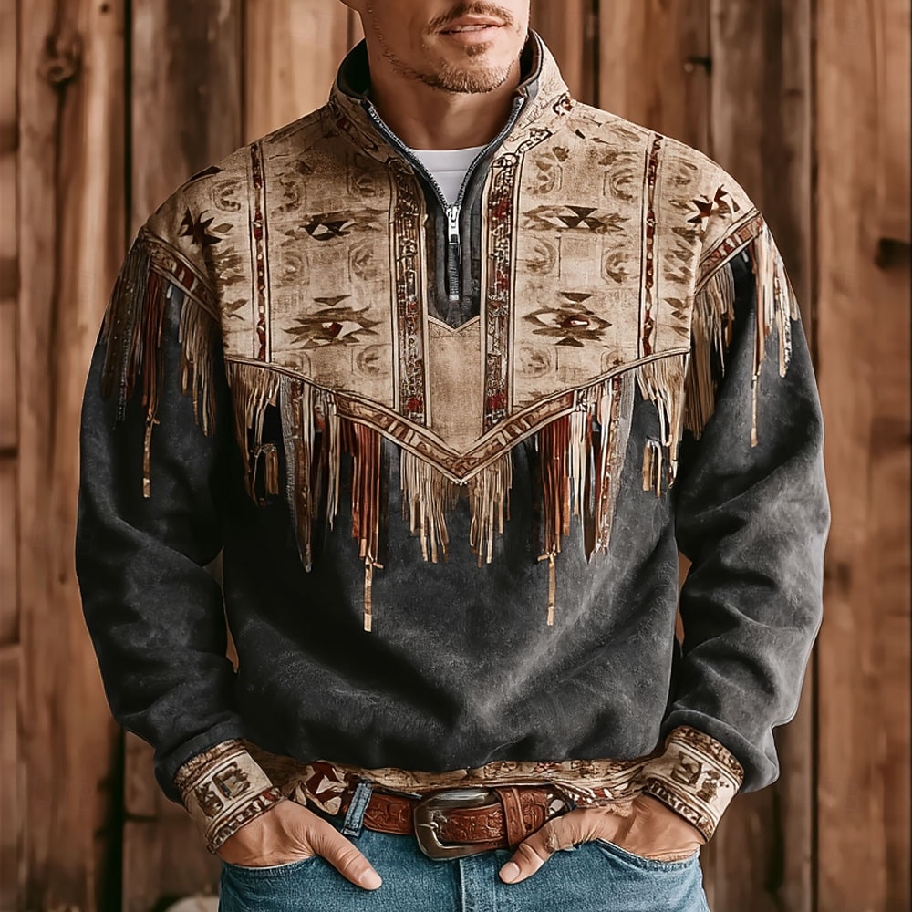 Per uomo Azteco Tribale Felpa Etnico Vintage Retrò Manica Lunga Collo alla coreana All'aperto Lavoro Regalo Nero Marrone Verde Cerniera Autunno Inverno progettista S M L XL XXL XXXL del 2026 a $16.99 –P1