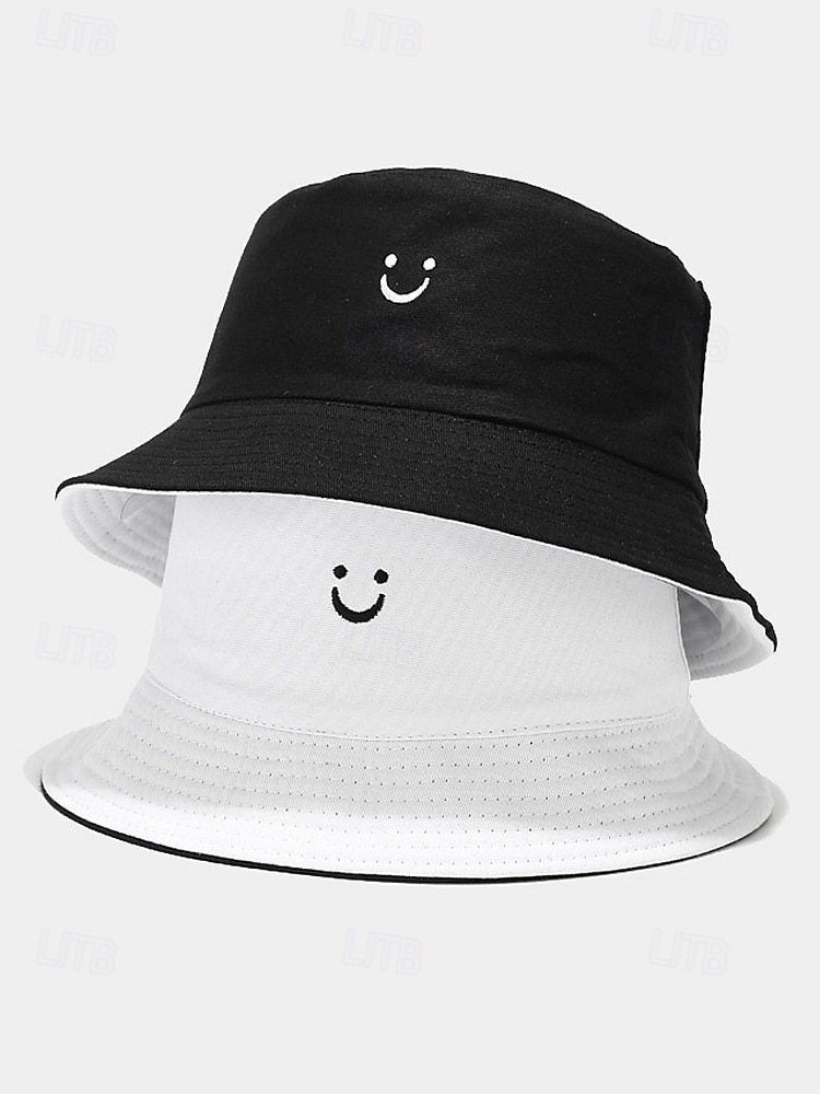 Damhatt med vändbar smiley-ansikte, avslappnad solhatt i bomull för utomhusresor, strand och vardagsbruk 2025 - $11.99 –P5
