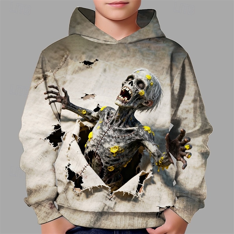 Halloween Pojkar 3D Dödskalle Huvtröja Långärmad Vår Höst Mode Streetwear Barn 4-12 år Huva Utomhus Ledigt Dagligen Normal 2025 - $18.99 –P1