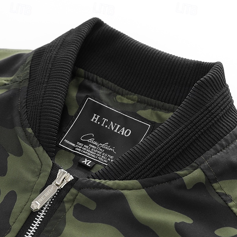 Per uomo Giacca Leggera Giubbotto bomber Giacca Casual Vacanza Quotidiano Traspirante Tasca Primavera Autunno Mimetico Moda Classico Collo alla coreana Regolare Blu Verde militare Giacca del 2026 a $42.99 –P6